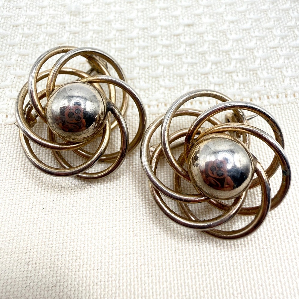 Vintage Retro 1950s Set of 2 Gold Tone Spiral Atomic Spirograph Knot Brooches